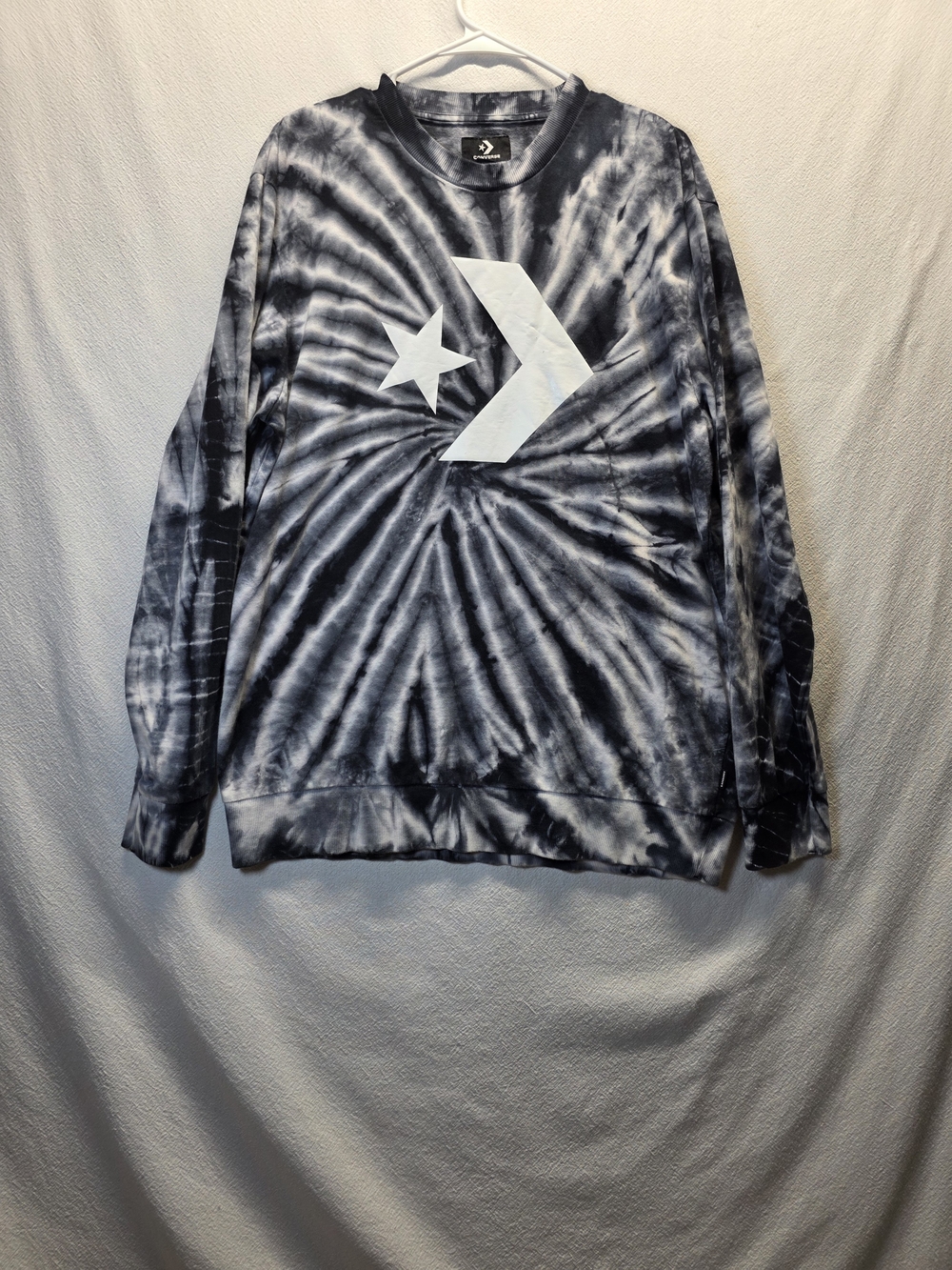 Converse Sweater Mens Tie Dye Sweatshirt Black & White Long Sleeve Size Medium